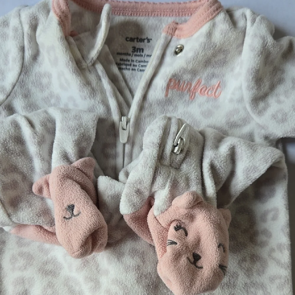 Set of 4 - 0-3mo Carter's Baby Girl Zippered Fleece Footed Pajamas